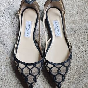Jimmy Choo Black Mesh Flats with Geometric Design